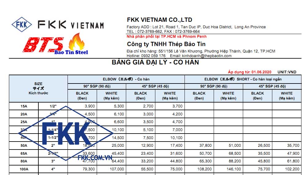 bảng giá co hàn fkk 2020