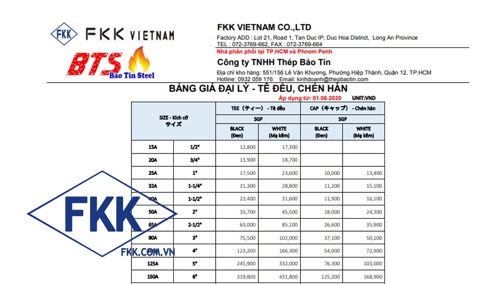 bảng giá tê đều fkk 2020